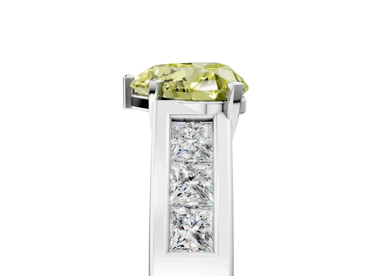 Fancy Yellow Heart Cut Cut Channel Set Solitaire Ring with Four-Prong Setting Silver