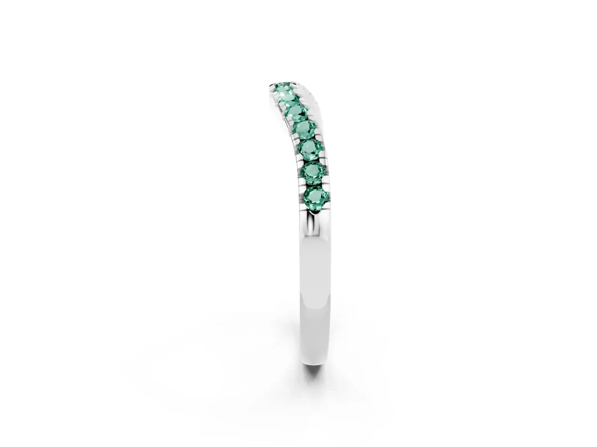 Green Sapphire Pavé Curved Wedding Band Silver