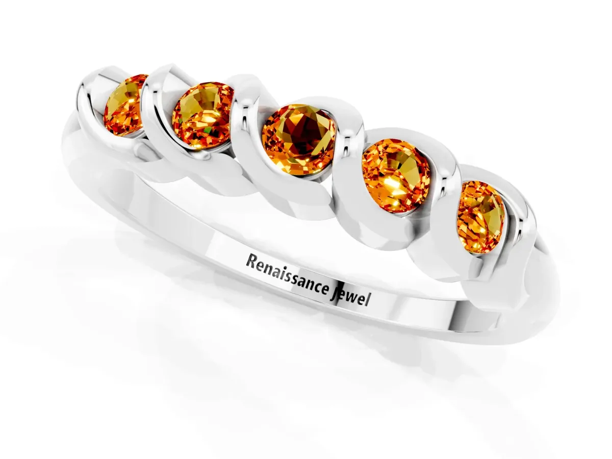 Round Citrine Eternity Band with Twist Prong Setting Platinum