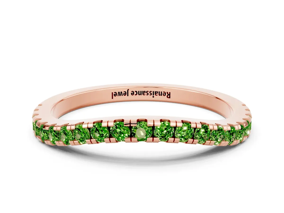 Round Peridot Pavé Half Eternity Band with Shared Prong Setting Rose gold