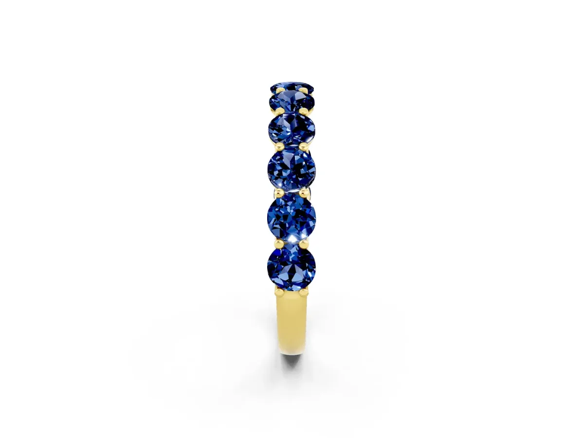 Round Blue Sapphire Shared Prong Eternity Band Yellow gold