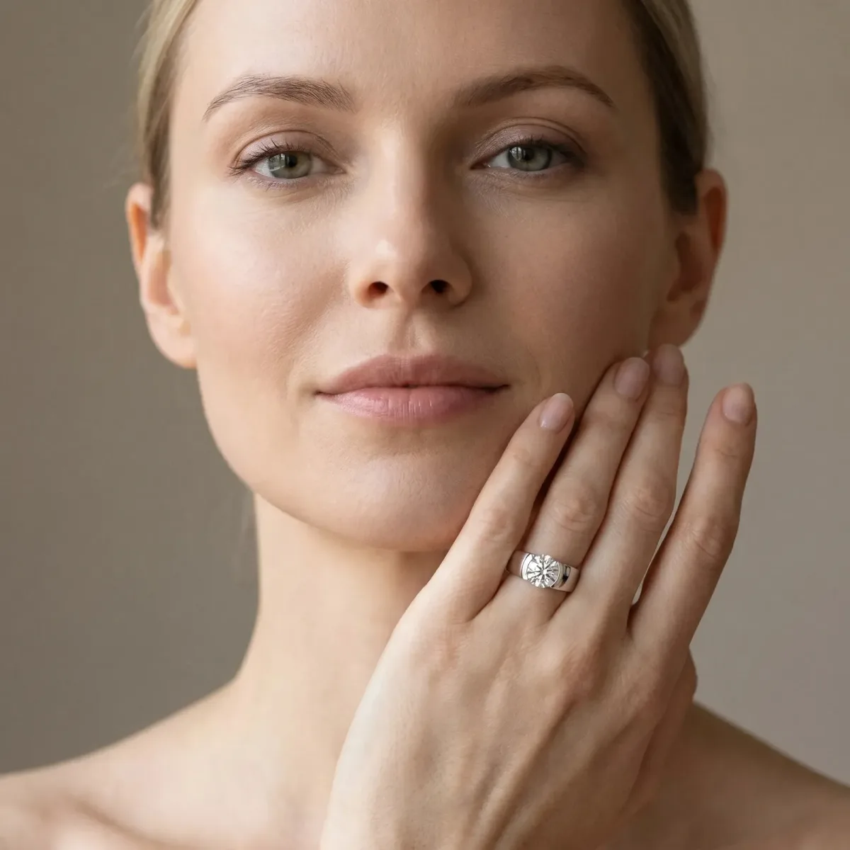 Asscher Cut Solitaire Bezel Set Diamond Ring with Wide Band Platinum