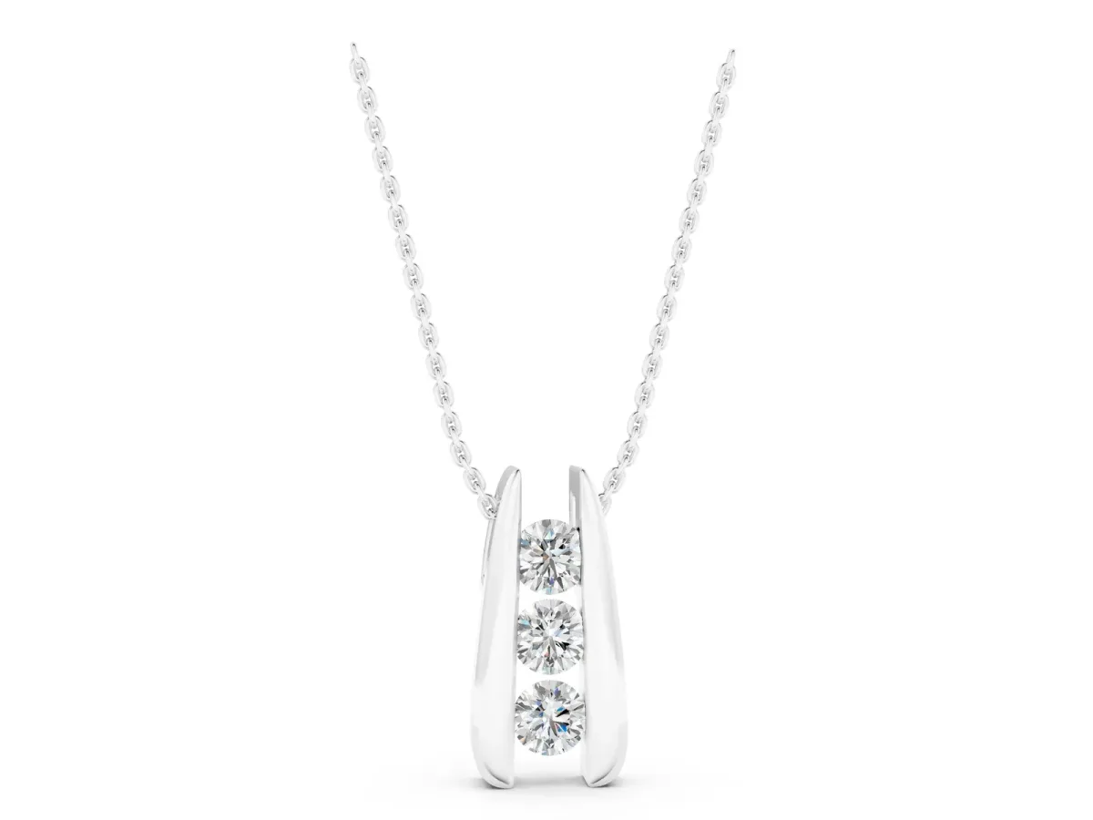 Vertical Channel Set Round Diamond Pendant Silver