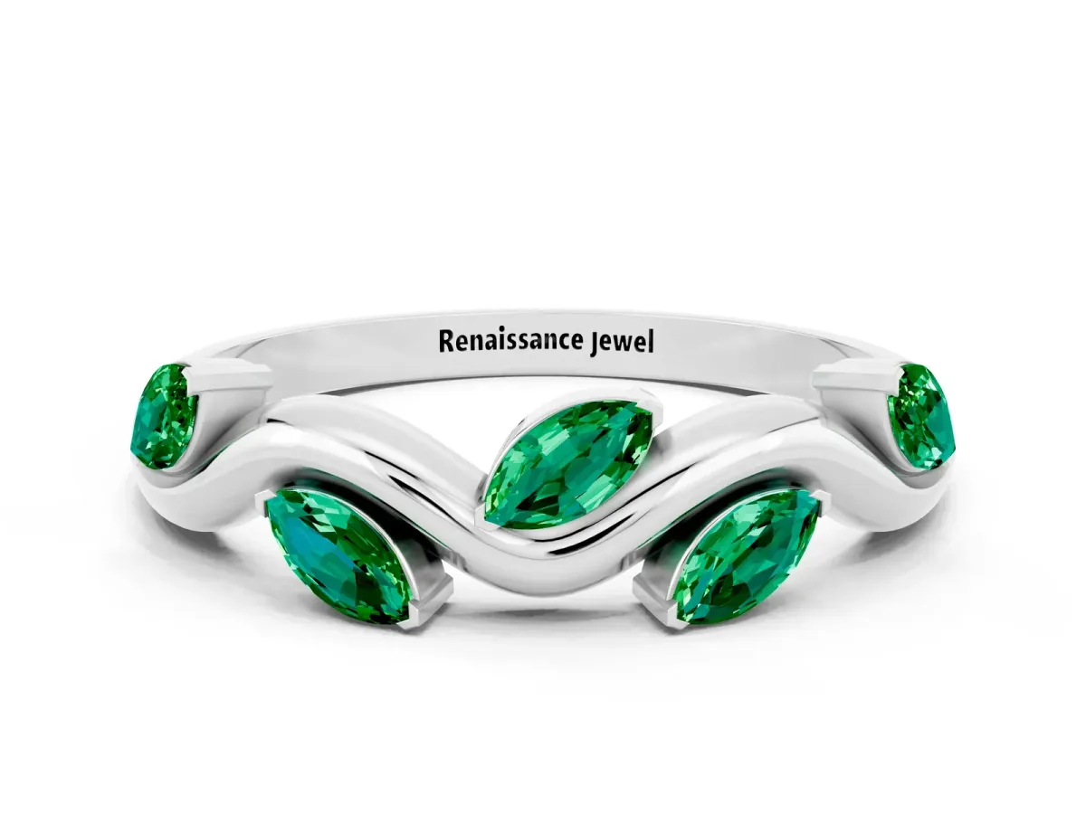 Marquise Emerald Twisted Band with Prong Setting Silver
