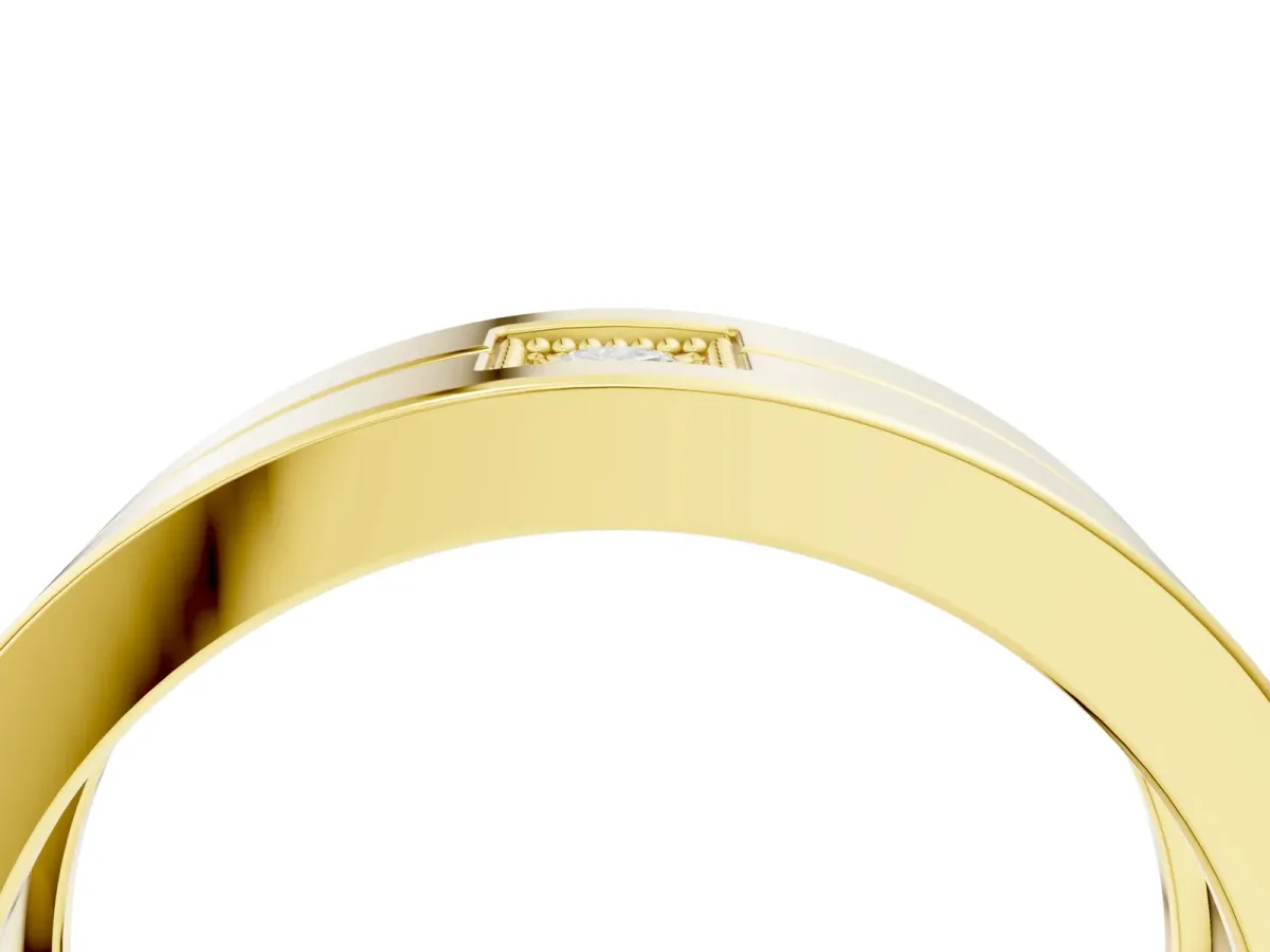 Round Diamond Square Station Mens Band Yellow gold