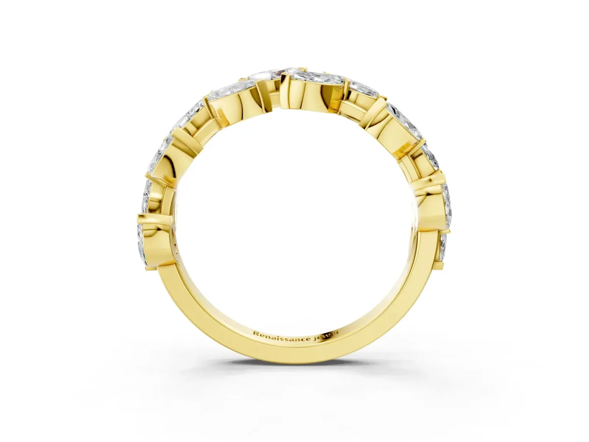 Marquise Diamond Eternity Band with Shared Prong Setting Yellow gold