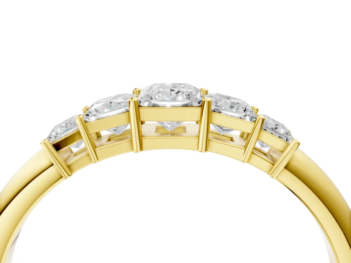 Princess Cut Five-Stone Prong Set Diamond Band Yellow gold