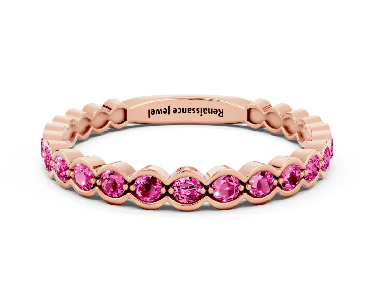 Round Pink Sapphire Bezel Set Eternity Band Rose gold