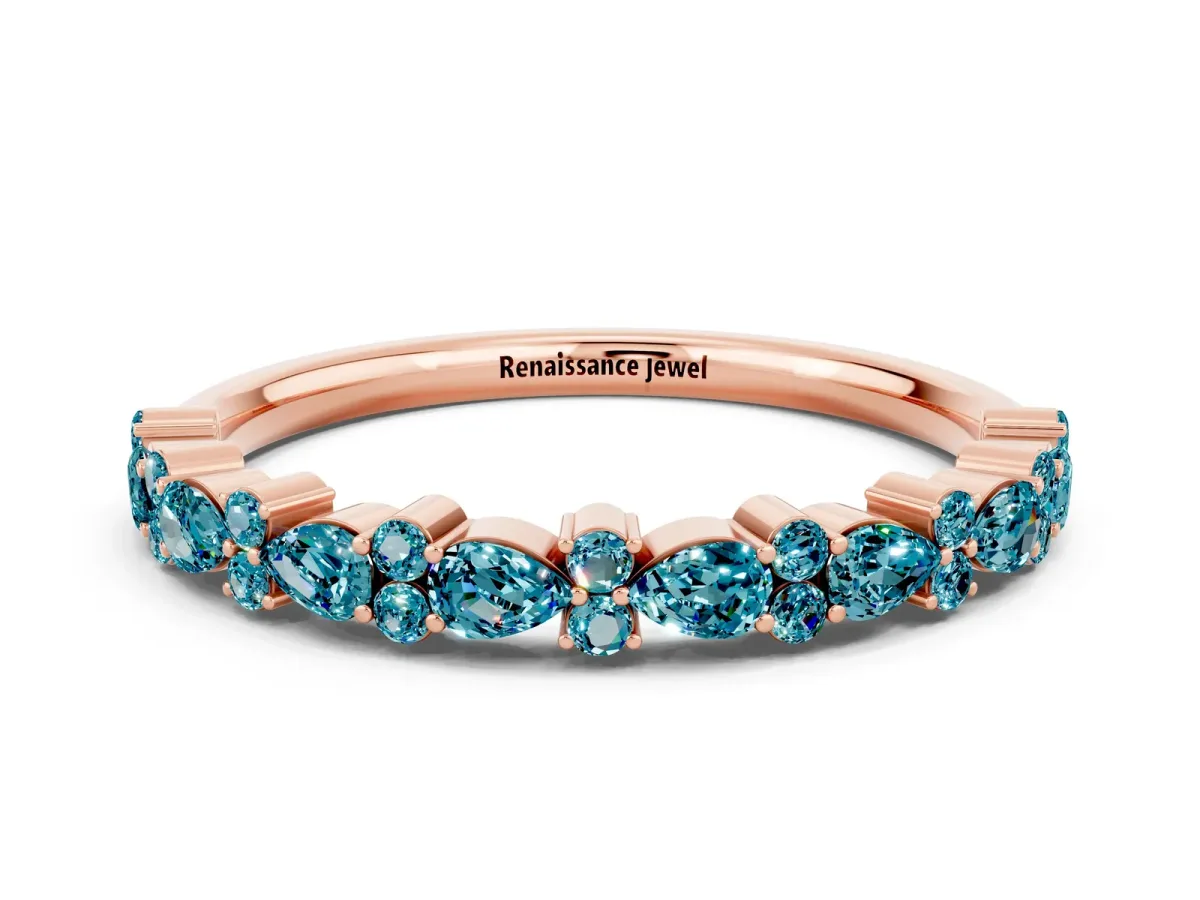 Pear and Round Blue Topaz Wedding Band Rose gold