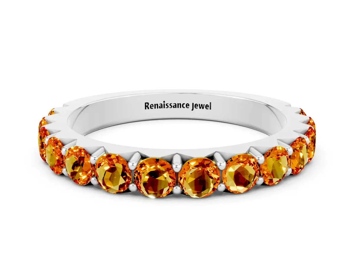 Round Citrine Half Eternity Band with Classic Prong Setting Platinum