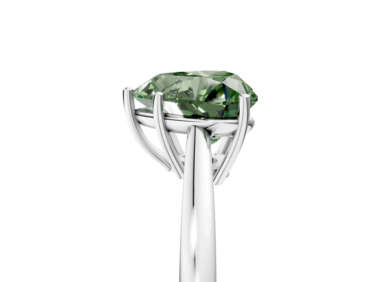 Fancy Green Heart Cut Solitaire Diamond Ring with Split Shank and Four-Prong Setting Platinum