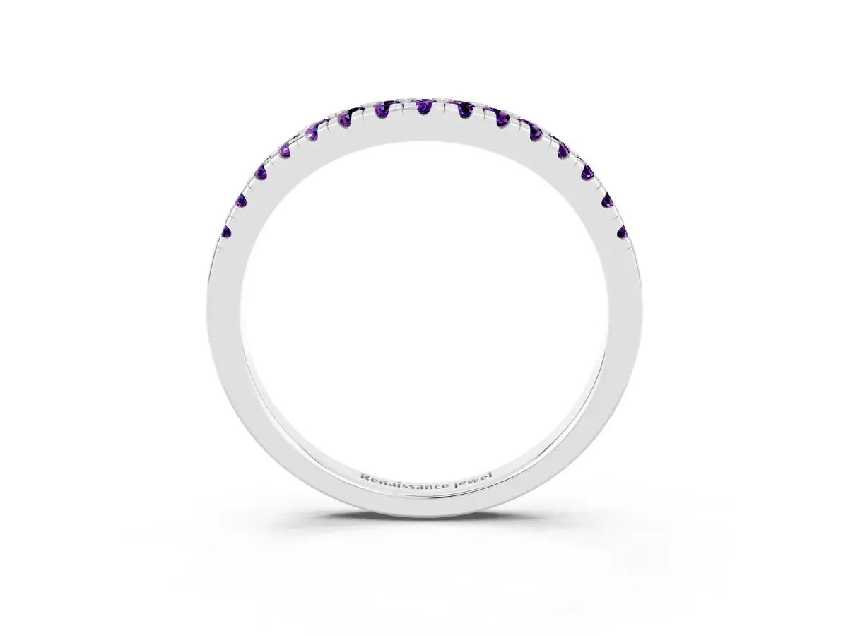 Amethyst Pavé Curved Wedding Band Silver