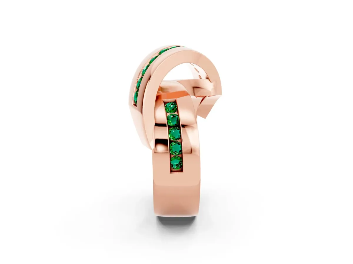 Pavé Round Emerald Crossover Band with Channel Setting Rose gold