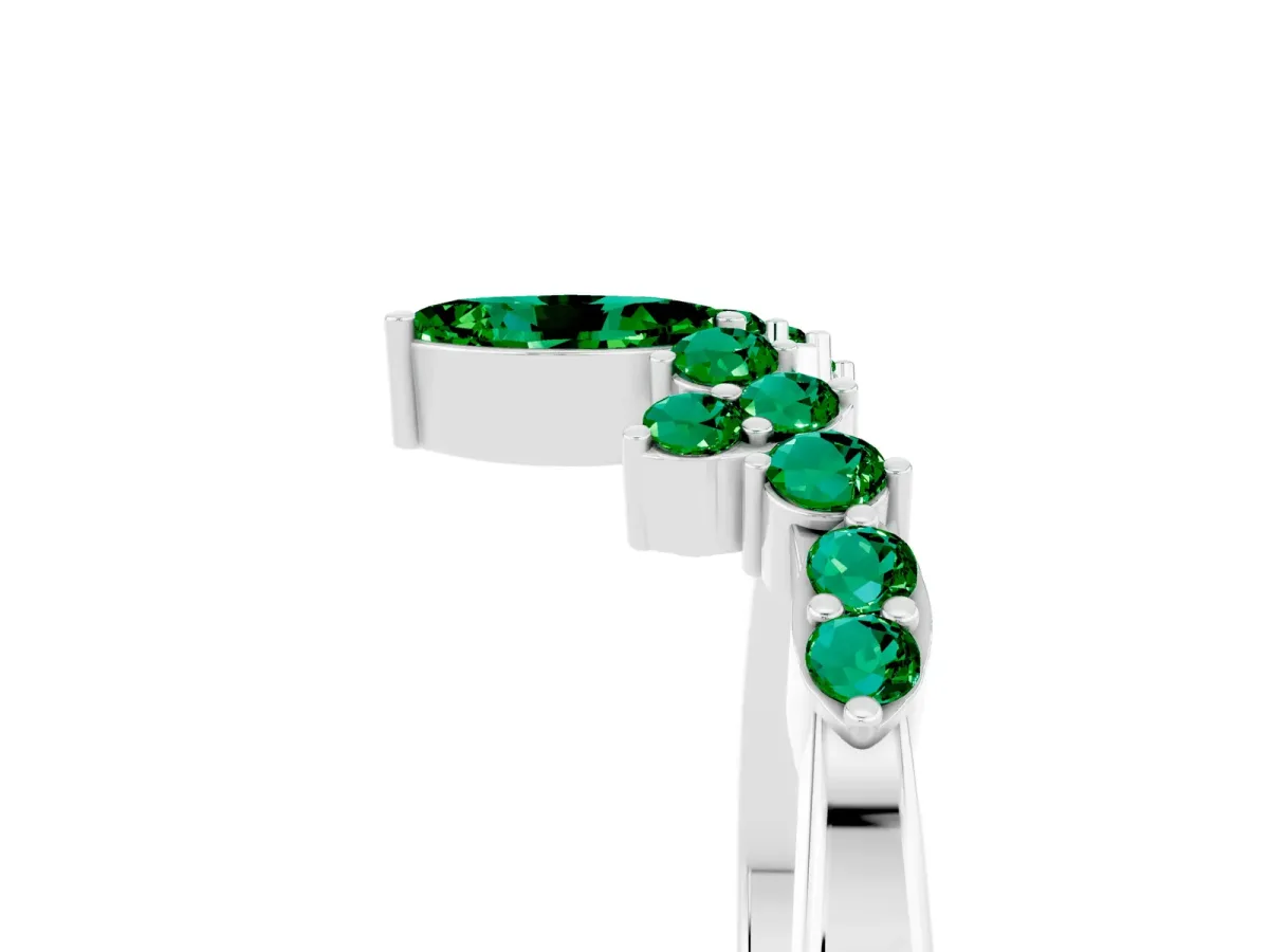 Marquise and Round Emerald Chevron Band with Prong Setting Platinum