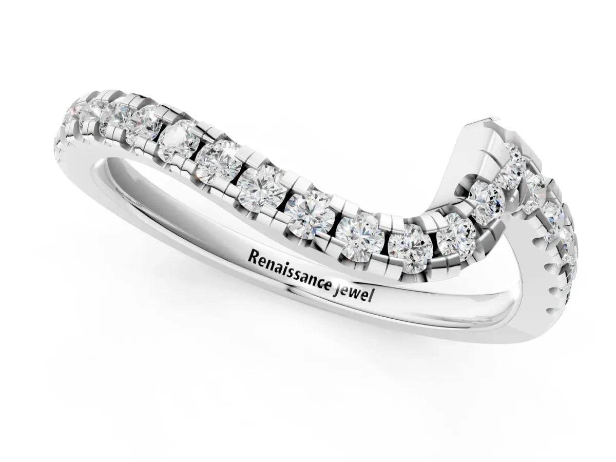 Pavé Round Diamond Chevron Band with Prong Setting Silver