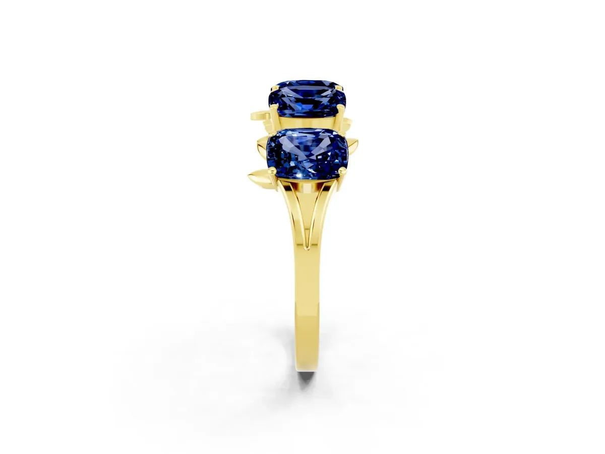 Emerald Cut Blue Sapphire Prong-Set Half Eternity Band Yellow gold