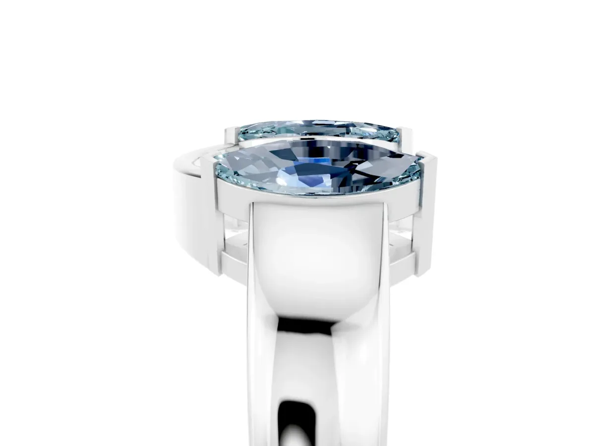 Marquise Aquamarine Open Band Ring with Tension Setting Silver