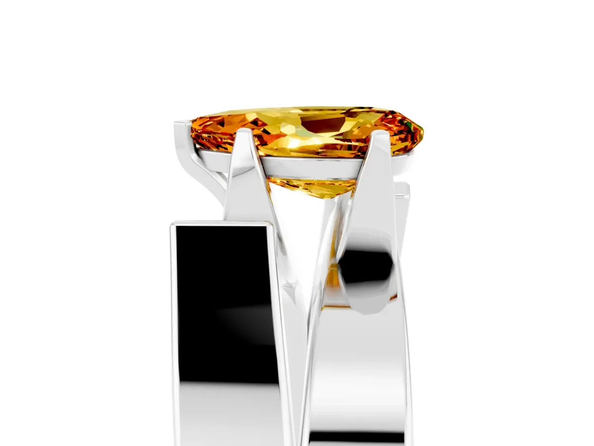 Modern Tension Set Pear Cut Citrine Solitaire Wide Band Ring Silver