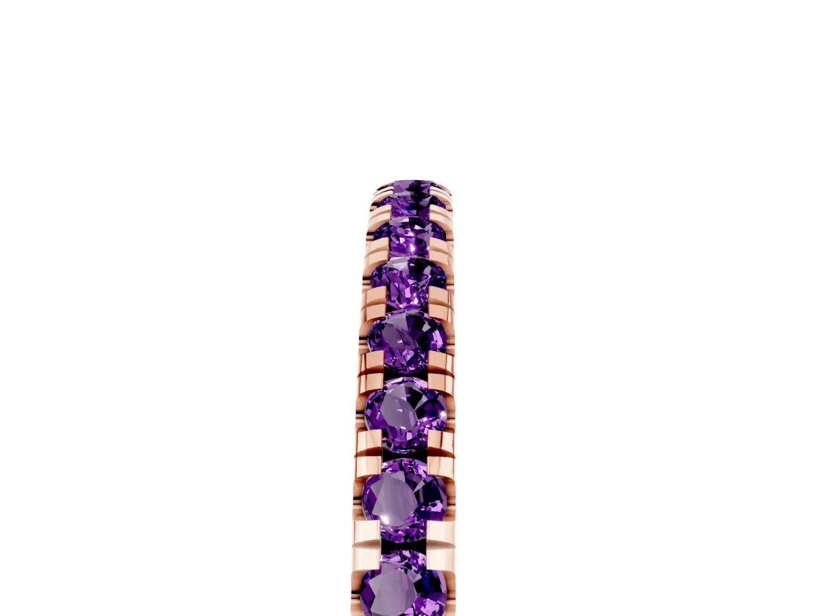 Pavé Round Amethyst Half Eternity Band with Shared Prong Setting Rose gold