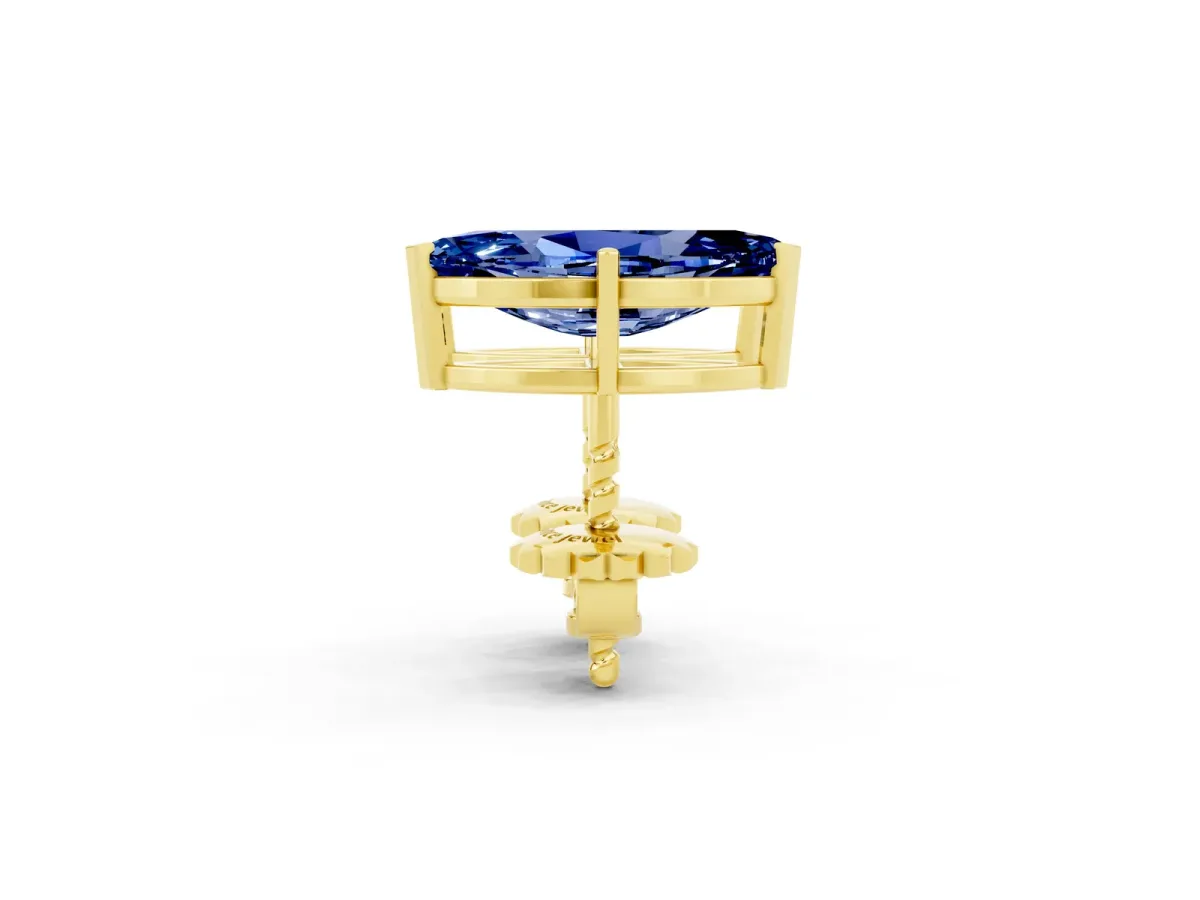 Marquise Cut Blue Sapphire Stud Earrings Yellow gold