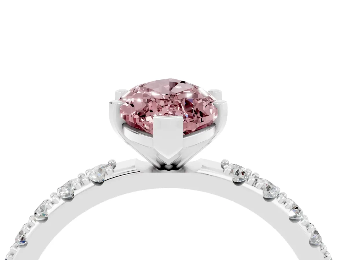 Marquise Cut Morganite Solitaire Pavé Band with Four-Prong Setting Silver