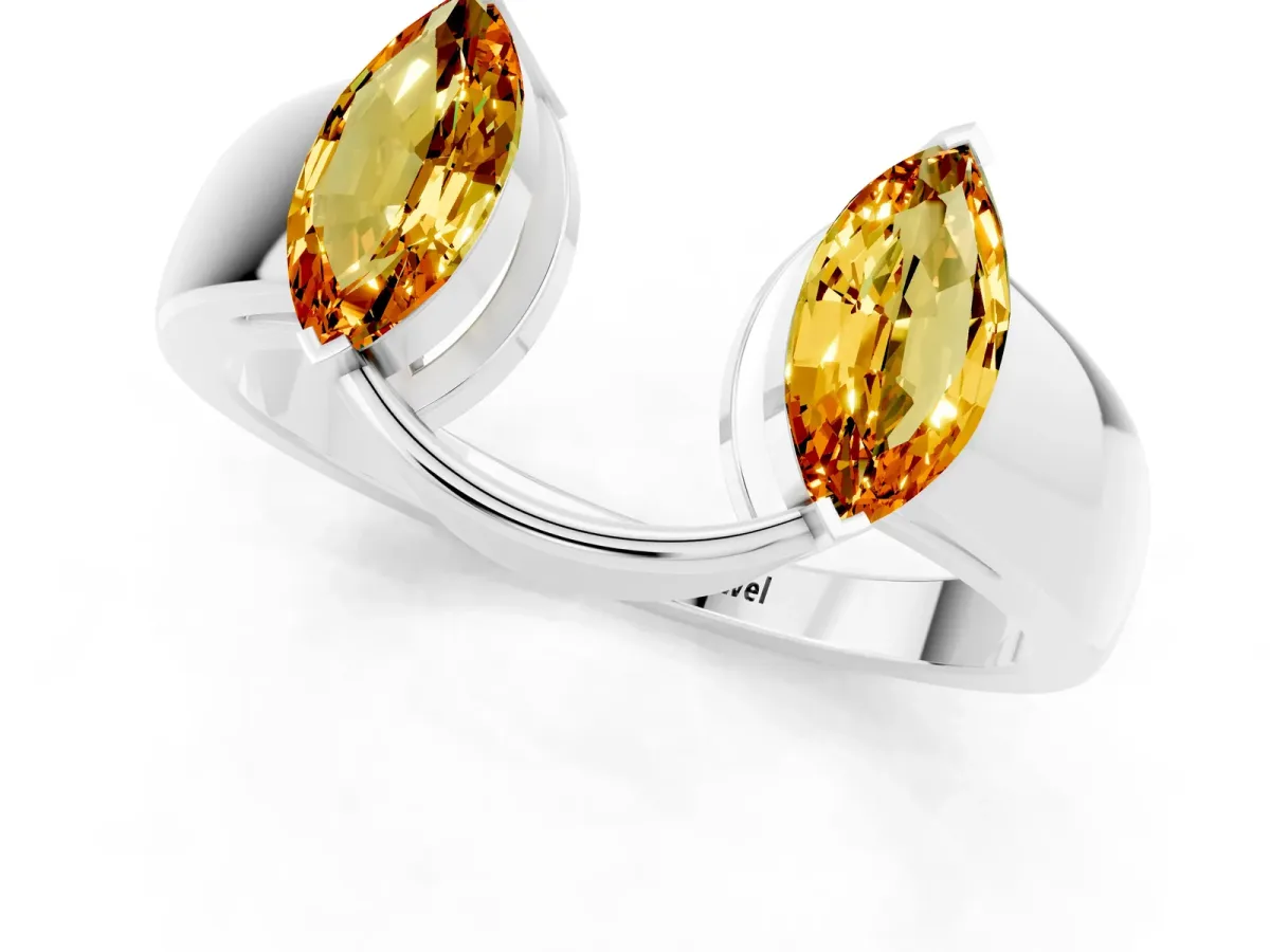 Marquise Citrine Open Band Ring with Tension Setting White gold