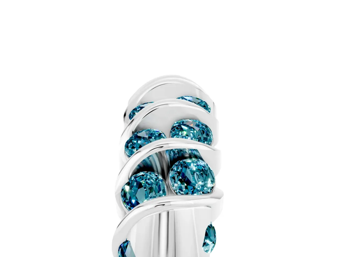 Channel Set Round Blue Topaz Multi-Row Band Silver