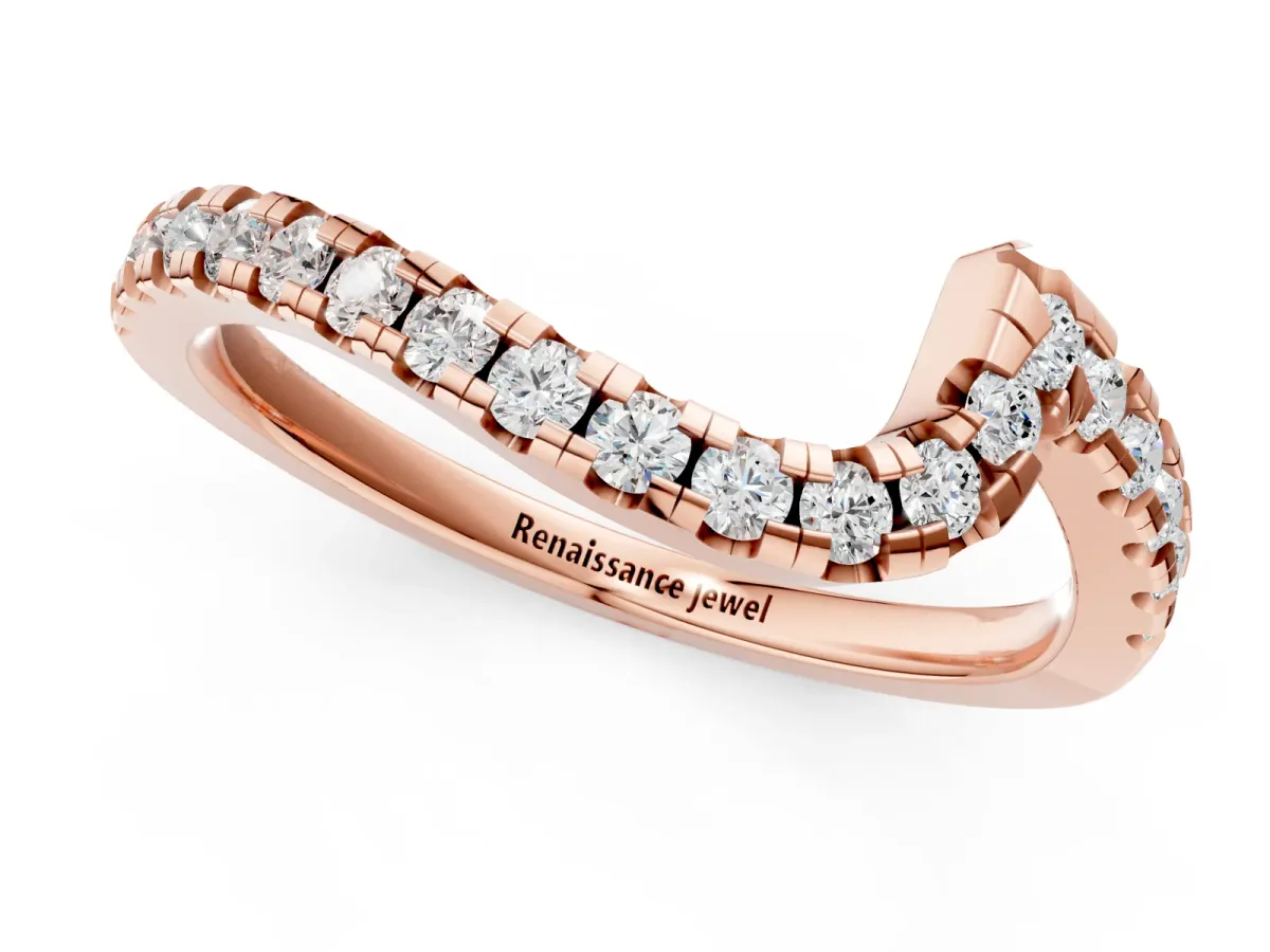 Pavé Round Diamond Chevron Band with Prong Setting Rose gold