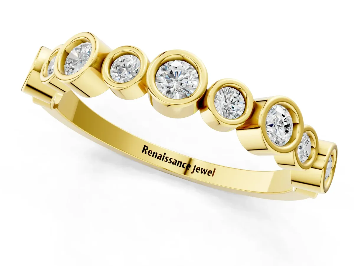 Bezel Set Round Diamond Half Eternity Band Yellow gold