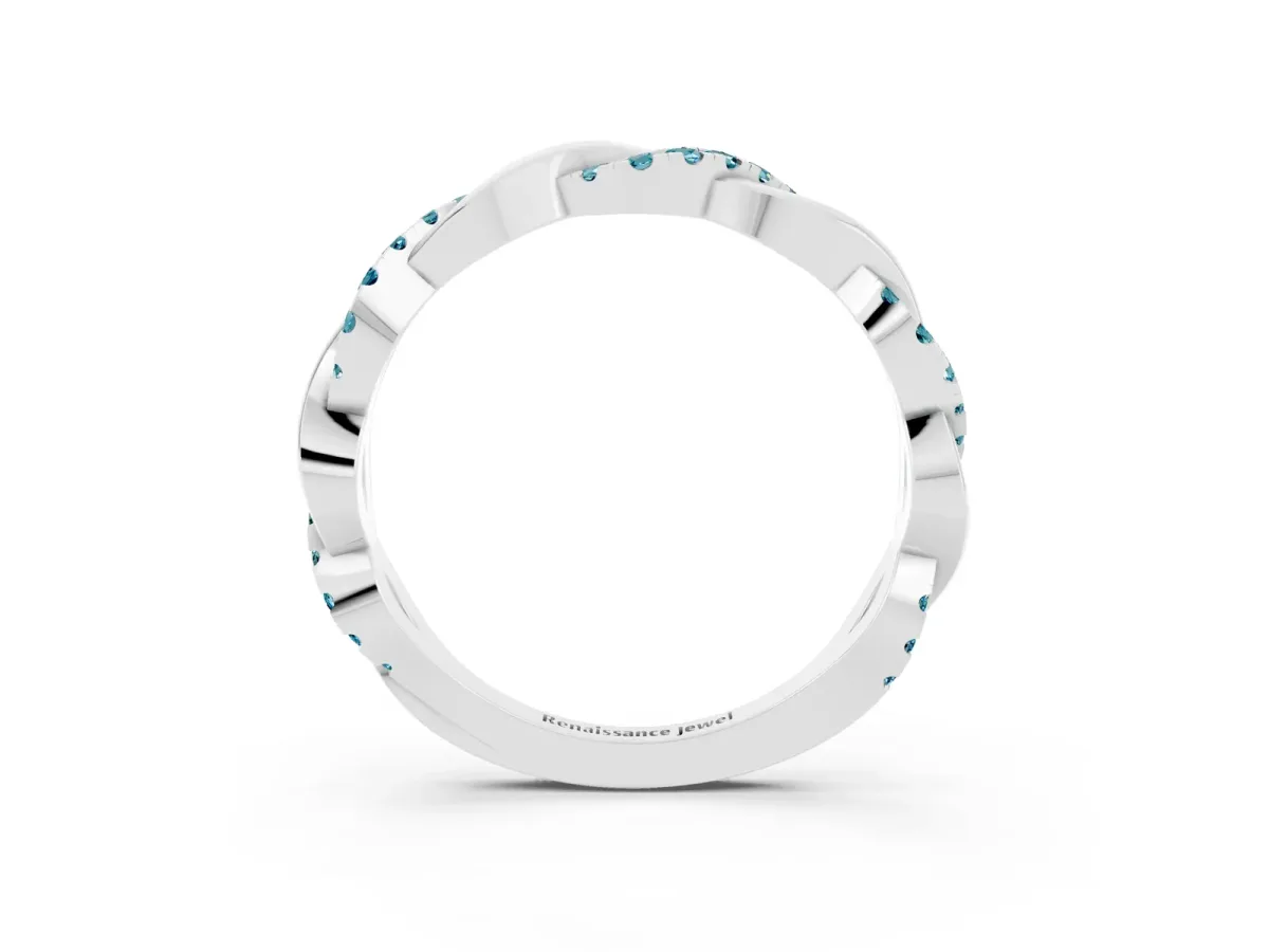Round Blue Topaz Twist Eternity Band with Pavé Setting Platinum