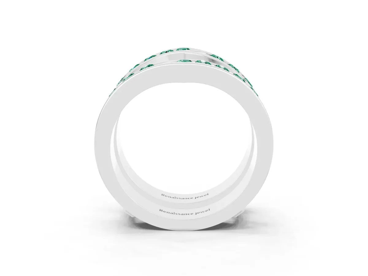 Round Green Sapphire Channel-Set Chevron Band Platinum