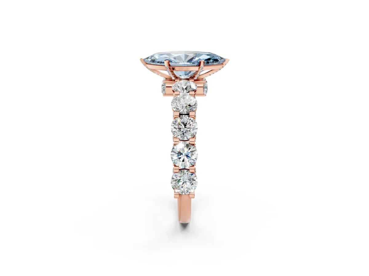 Fancy Blue Marquise Cut Diamond Side Stone Engagement Ring with Four-Prong Setting Rose gold