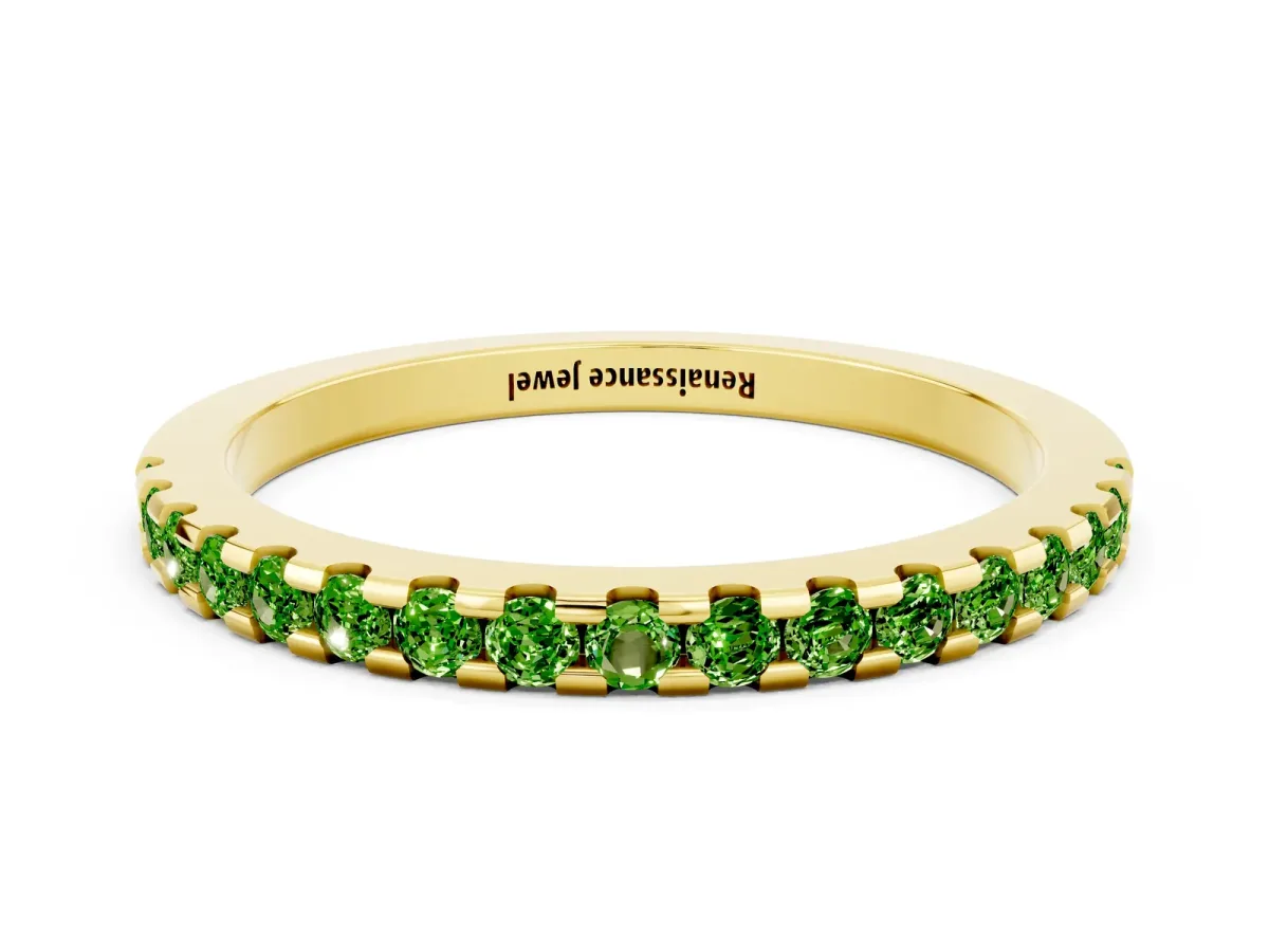 Round Peridot Pavé Set Eternity Band with Micro Prong Setting Yellow gold