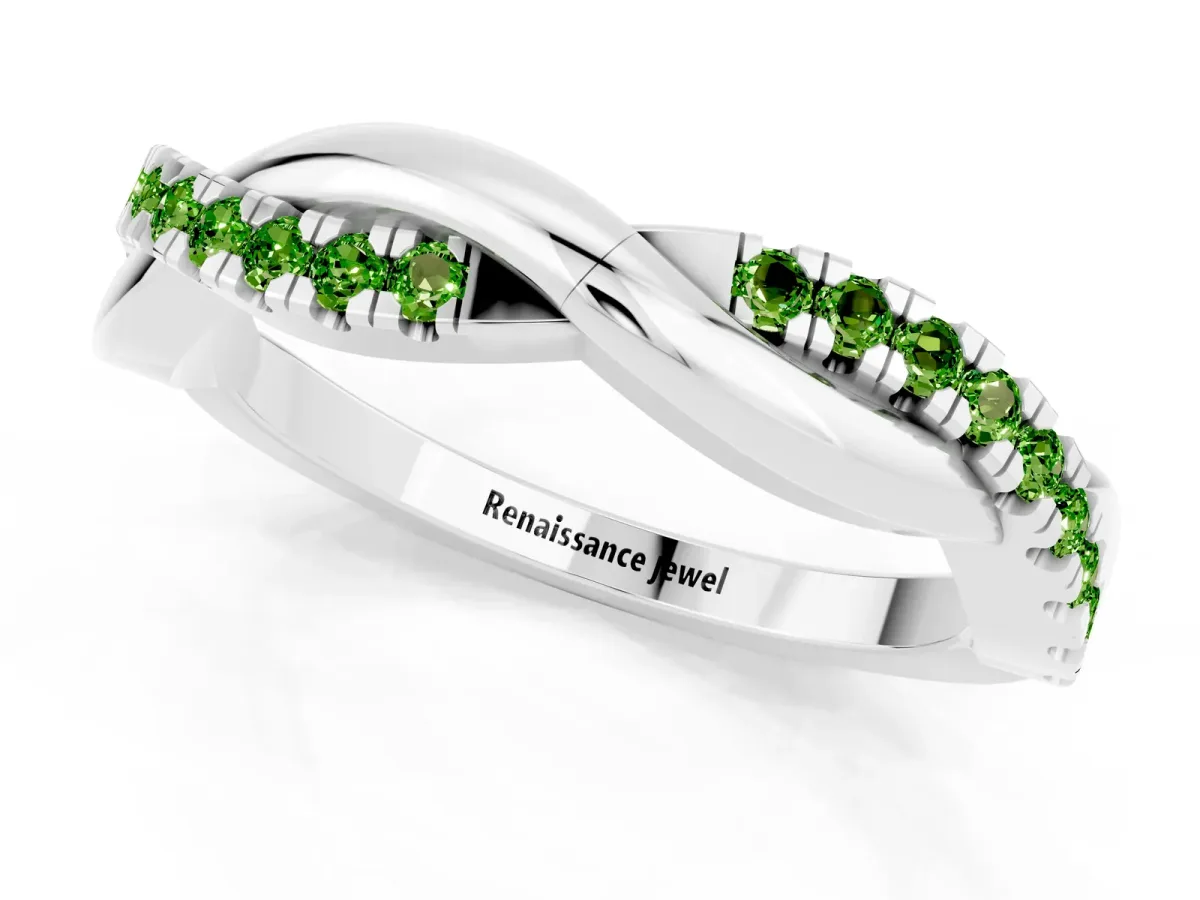 Round Peridot Twisted Infinity Band with Prong Setting White gold
