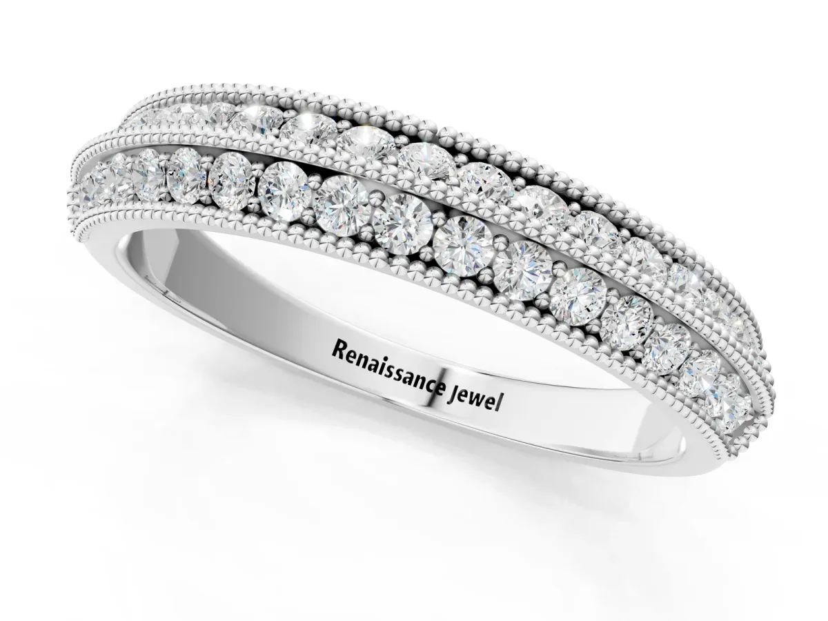 Pavé Round Diamond Milgrain Eternity Band Platinum