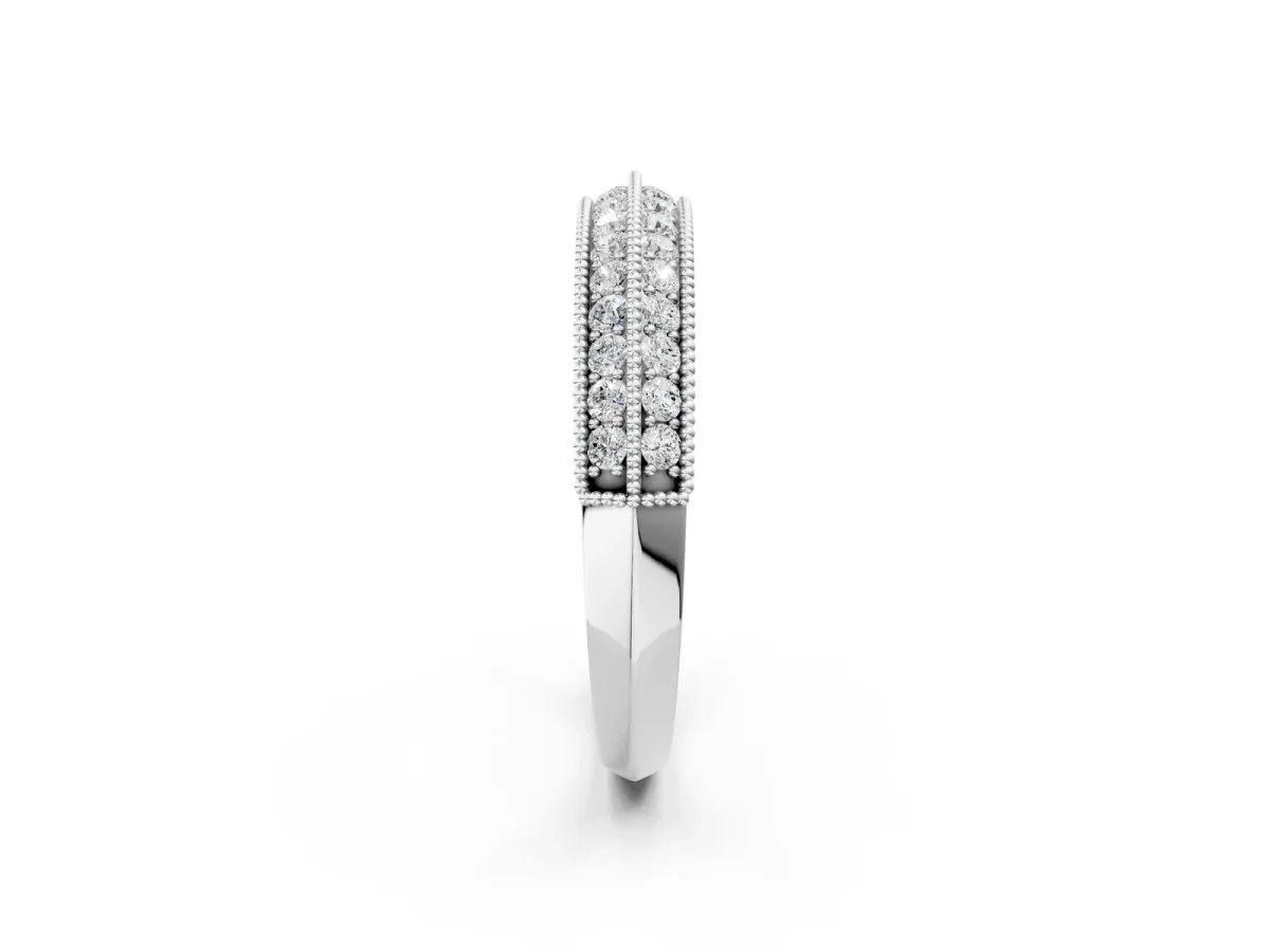 Pavé Round Diamond Milgrain Eternity Band Silver