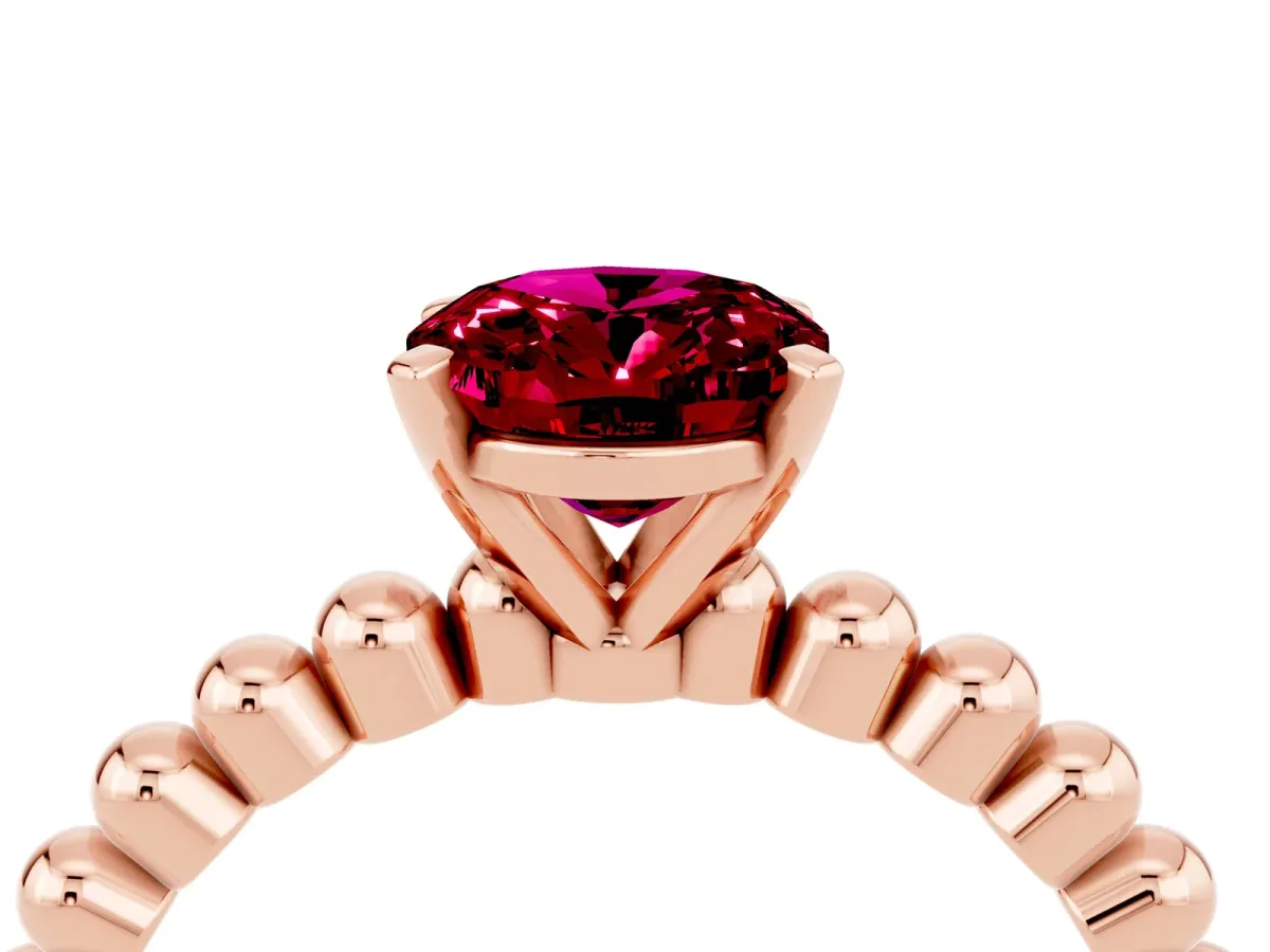 Oval Cut Garnet Solitaire Ring with Beaded Band and Prong Setting Rose gold