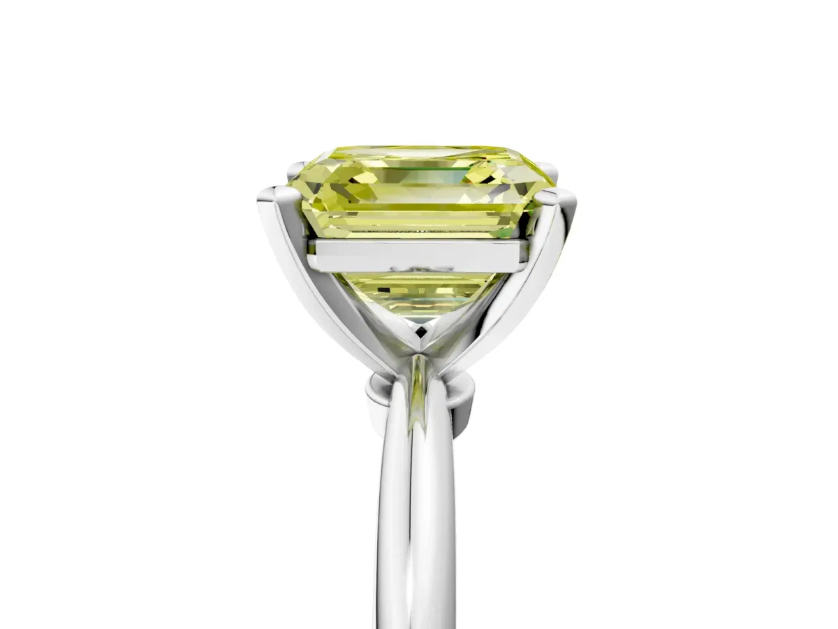 Fancy Yellow Asscher Cut Diamond Solitaire Ring with Six-Prong Setting and Classic Band Silver