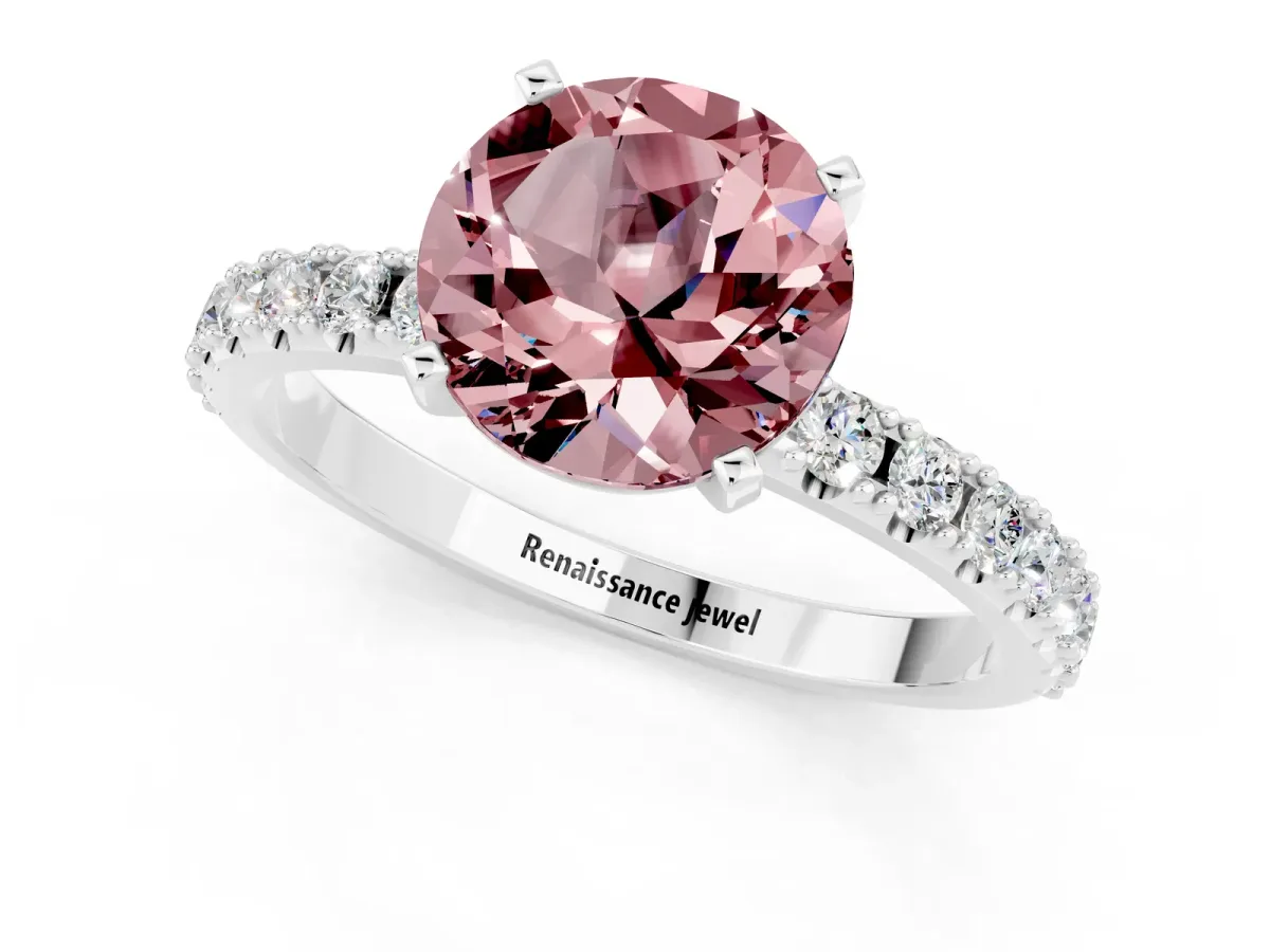 Round Cut Morganite Solitaire Pavé Band with Four-Prong Setting Platinum