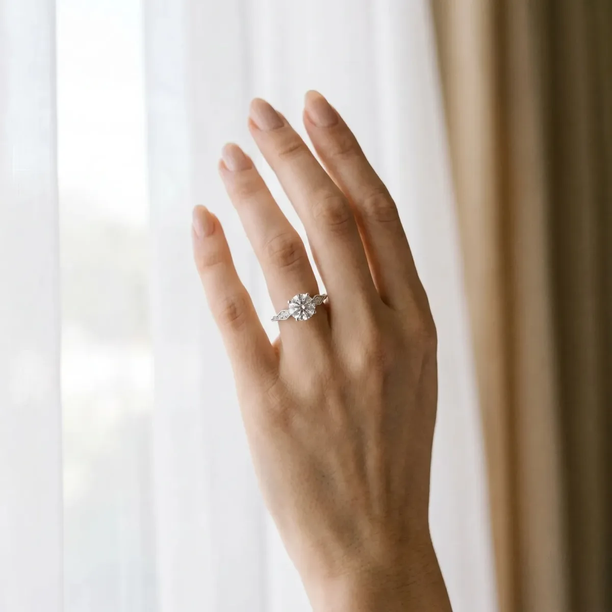 Round Cut Solitaire Diamond Ring with Milgrain Band and Four-Prong Setting Platinum
