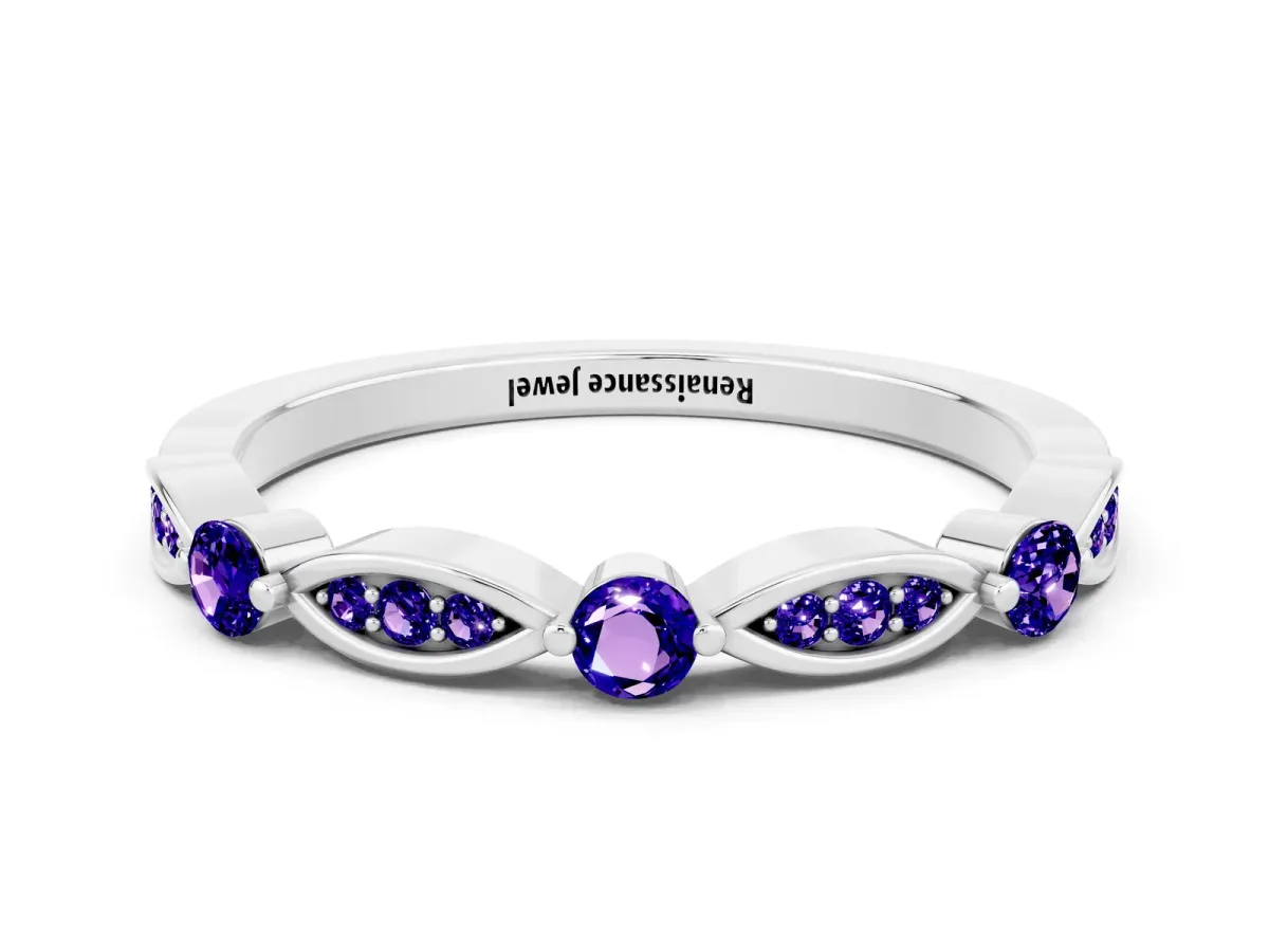 Marquise and Round Tanzanite Milgrain Band with Bezel Setting Silver