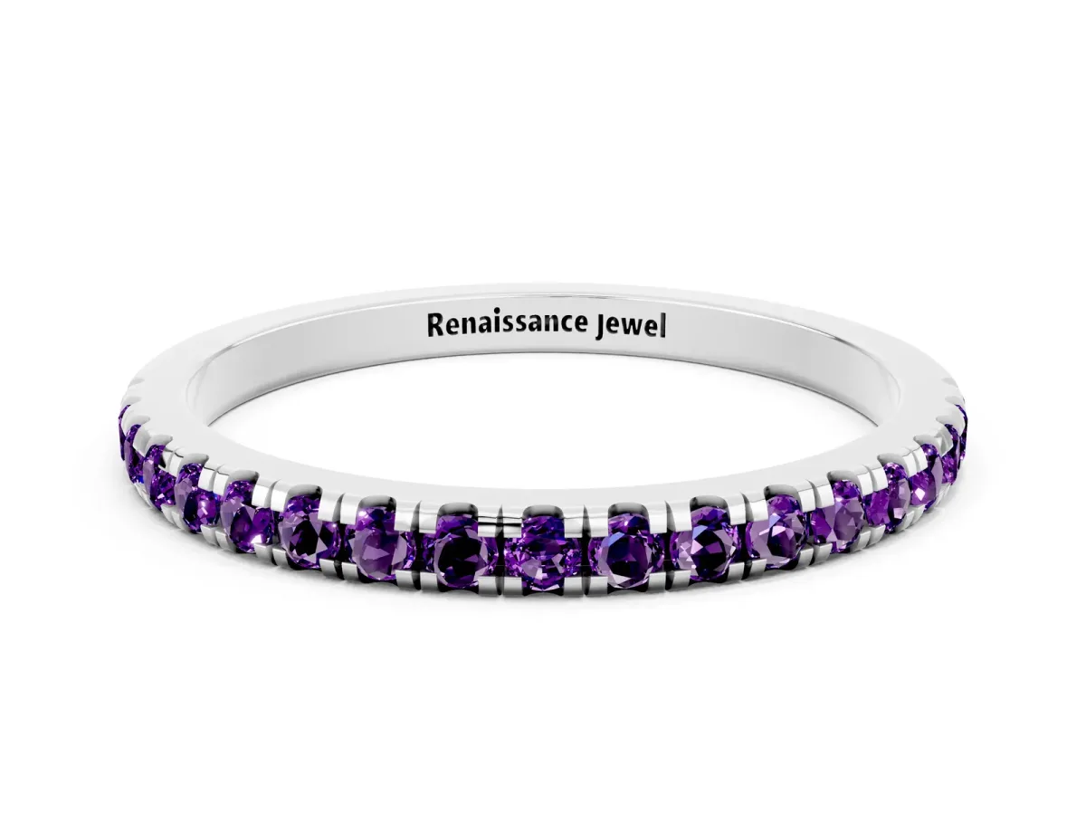 Pavé Round Amethyst Half Eternity Band with Shared Prong Setting Silver