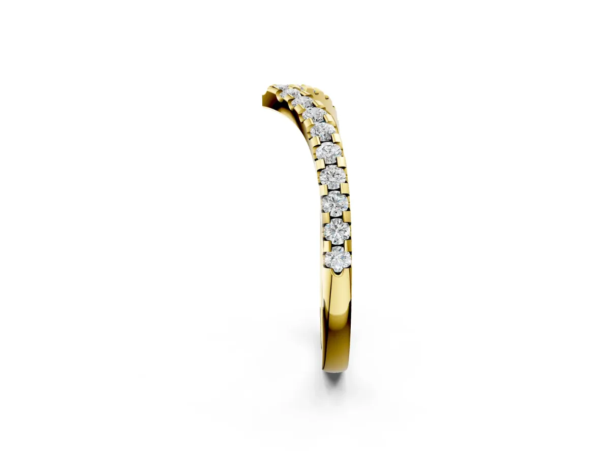 Pavé Round Diamond Chevron Band with Shared Prong Setting Yellow gold