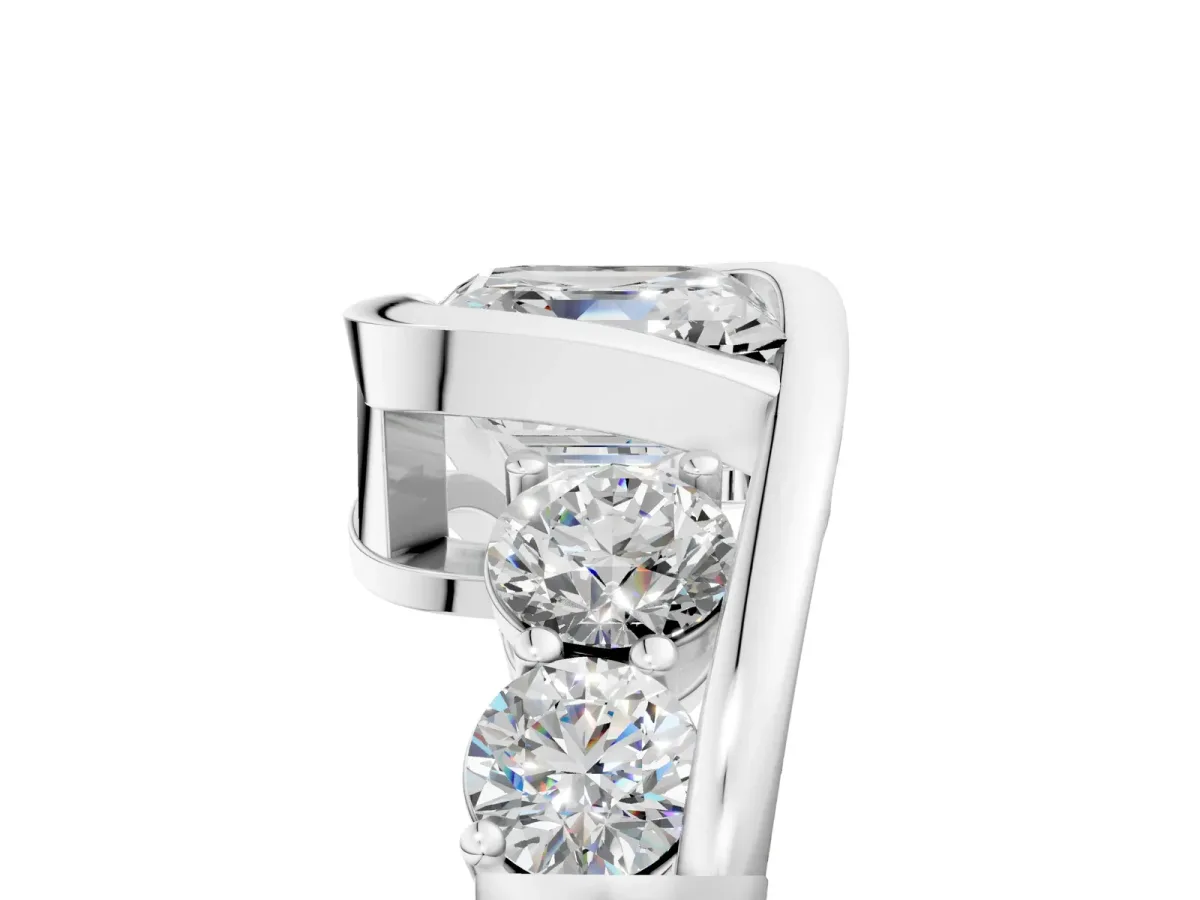 Bezel Set Asscher Cut Diamond Bypass Ring with Round Accents White gold