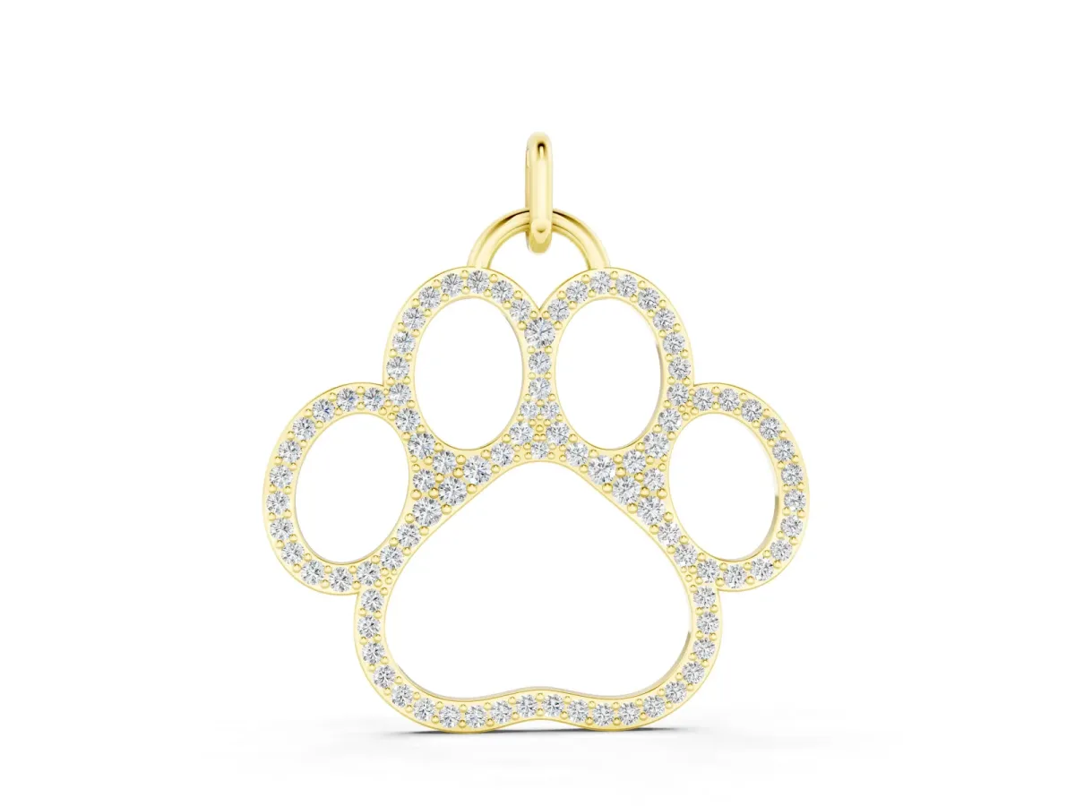 Pavé Round Diamond Paw Pendant Yellow gold
