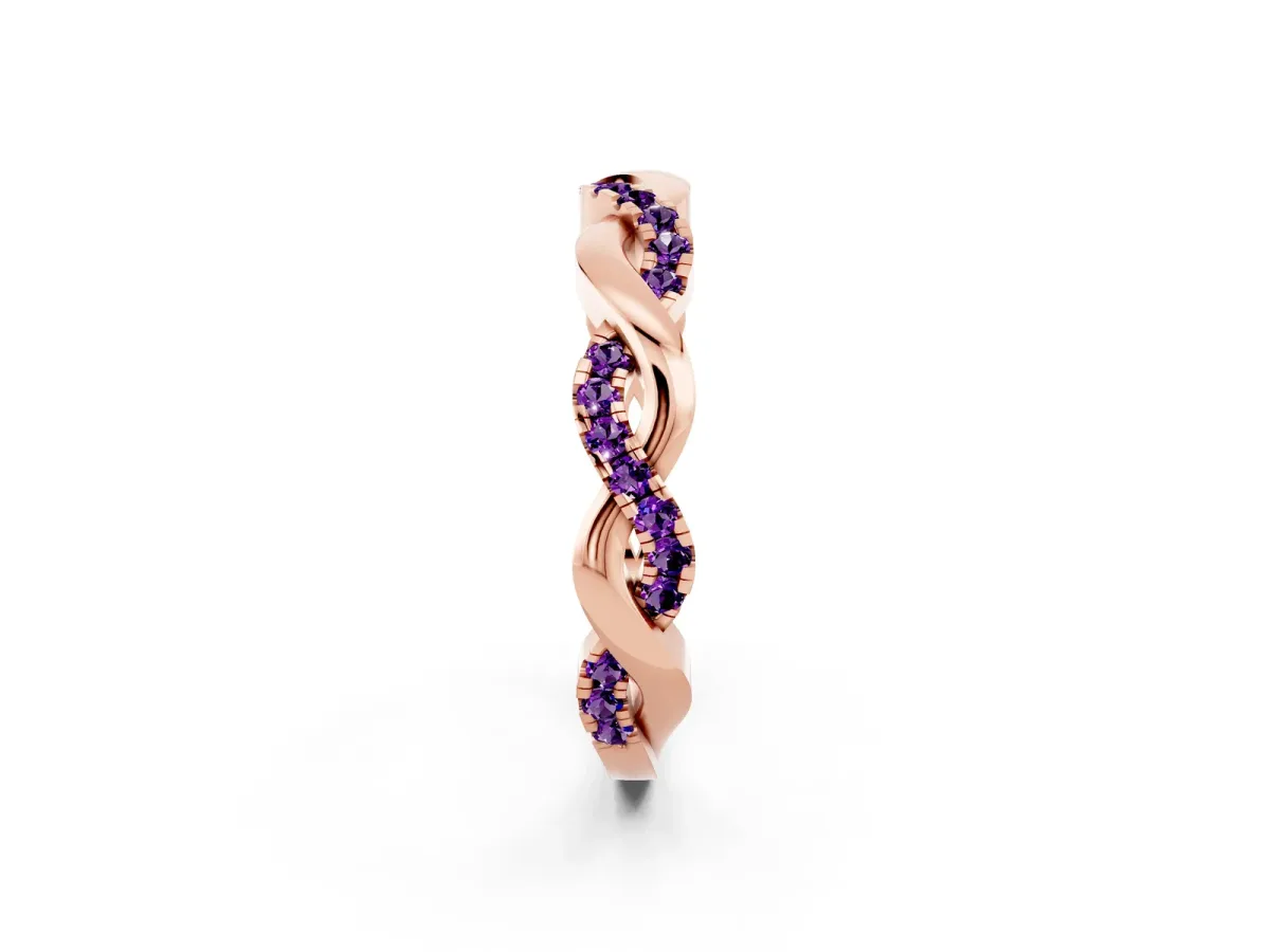 Pavé Round Amethyst Twist Eternity Band with Shared Prong Setting Rose gold