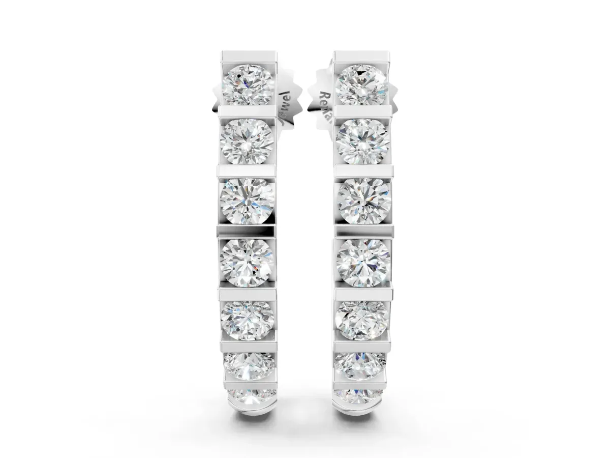 Round Diamond Channel-Set Hoop Earrings with Bar Prong Setting Silver