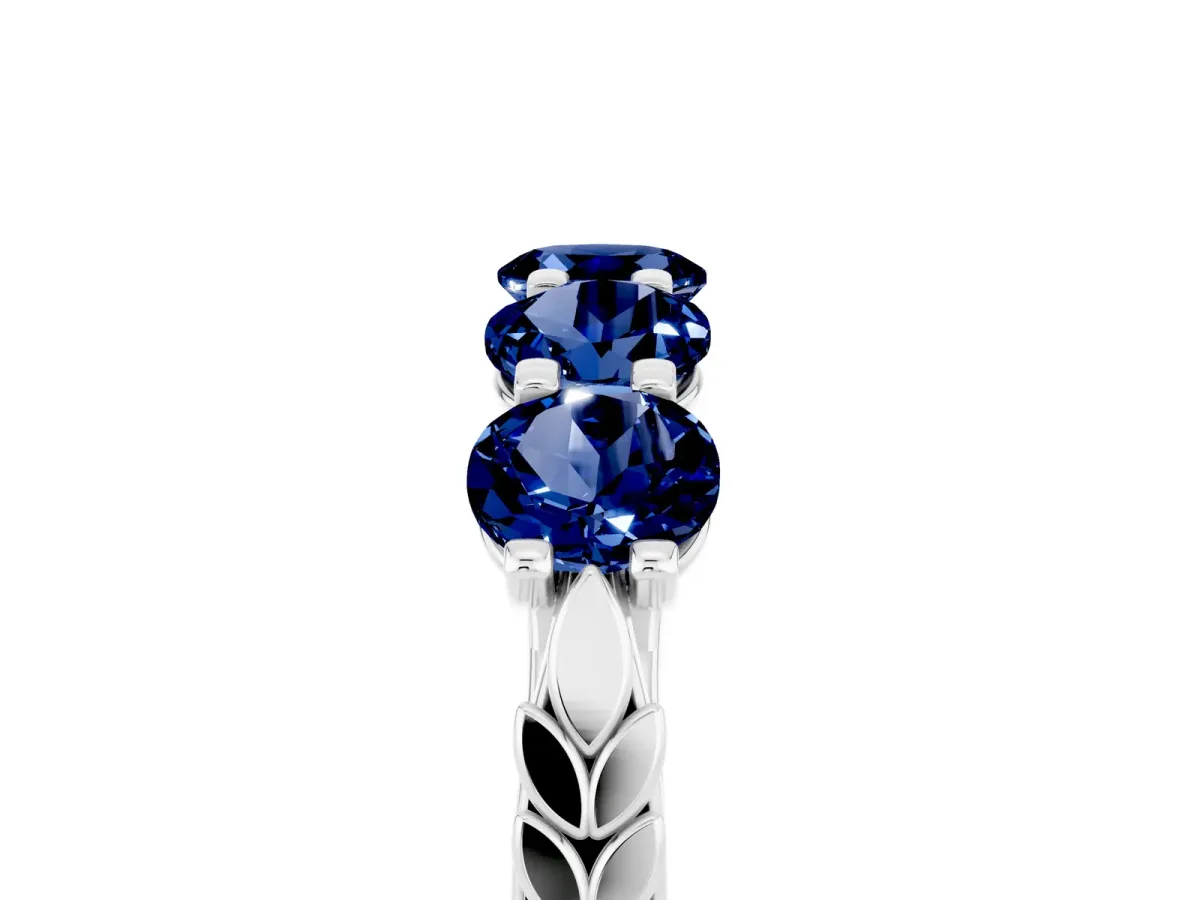 Five-Stone Round Blue Sapphire Prong-Set Band Platinum