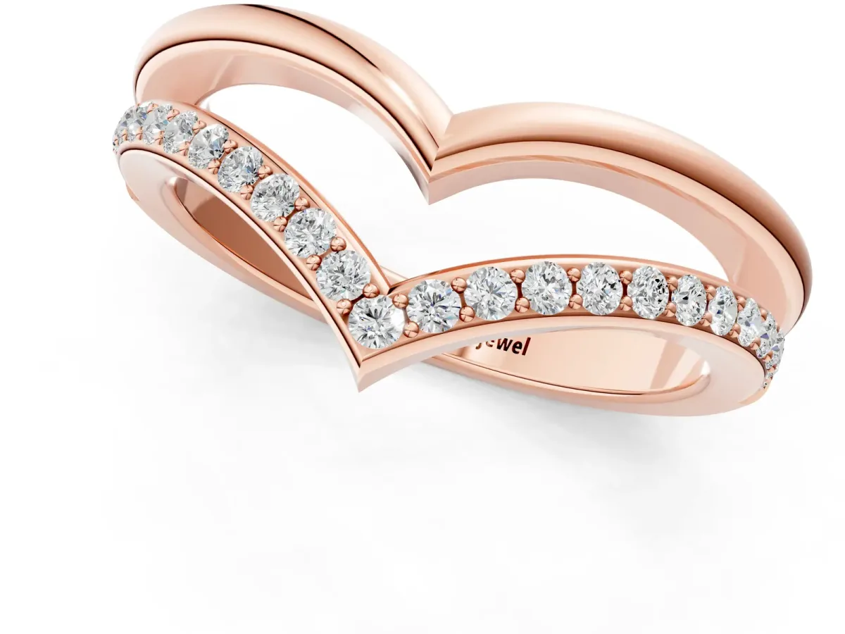 Pavé Round Diamond Chevron Band with Channel Setting Rose gold
