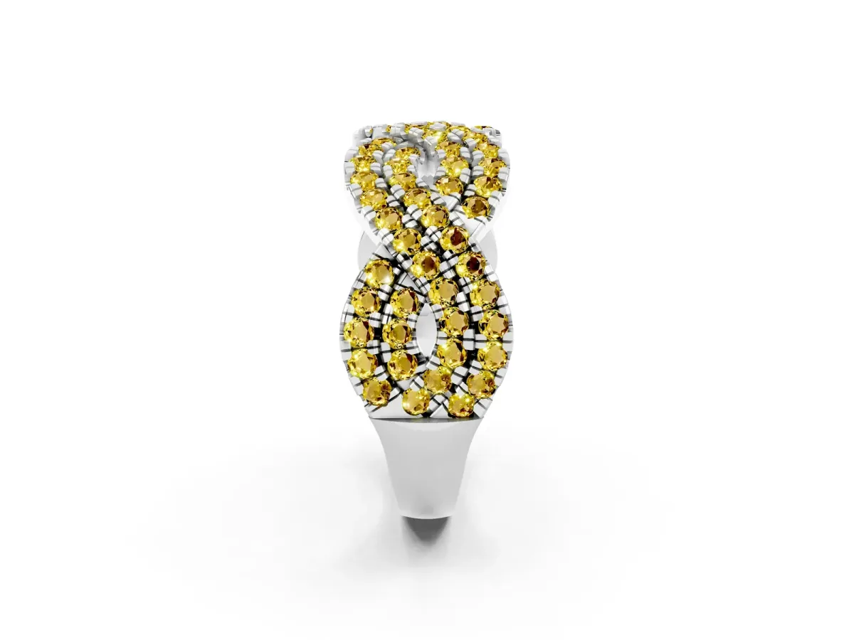 Pavé Round Yellow Sapphire Infinity Twist Band with Shared Prong Setting Platinum